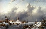 A Frozen Winter Landscape With Skaters by Charles Henri Joseph Leickert